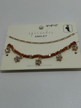 Influence, Set Of 2 Anklets, Simple Chain And Beaded With Flowers, NIP